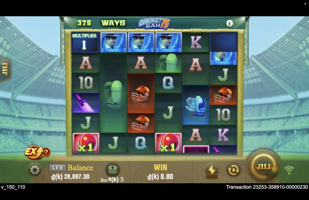 Ảnh bảng biểu tượng & tính năng game Cricket Sah 75 (slot JILI) chơi tại LC79